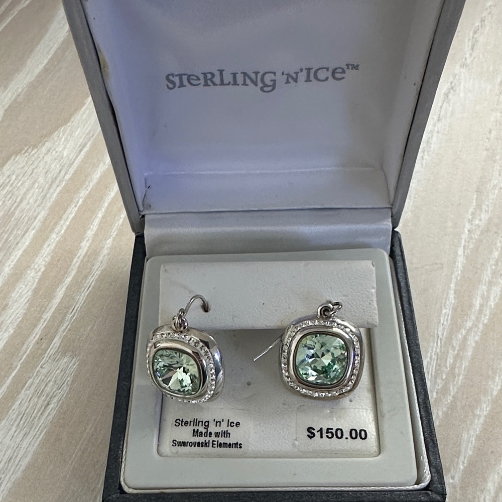 Silver Earrings with Green Stones